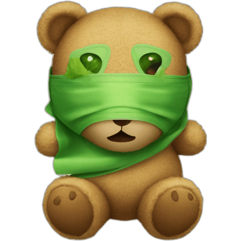 teddy bear in a cloth mask and cucumbers in front of his eyes emoji