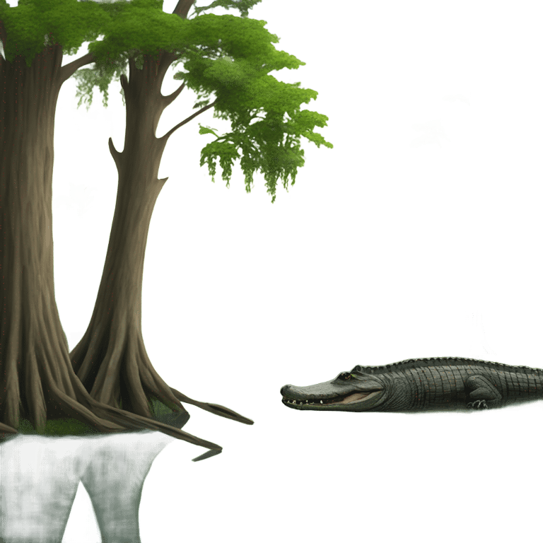 Bayou with bald cypress tree and body of water and alligators  emoji