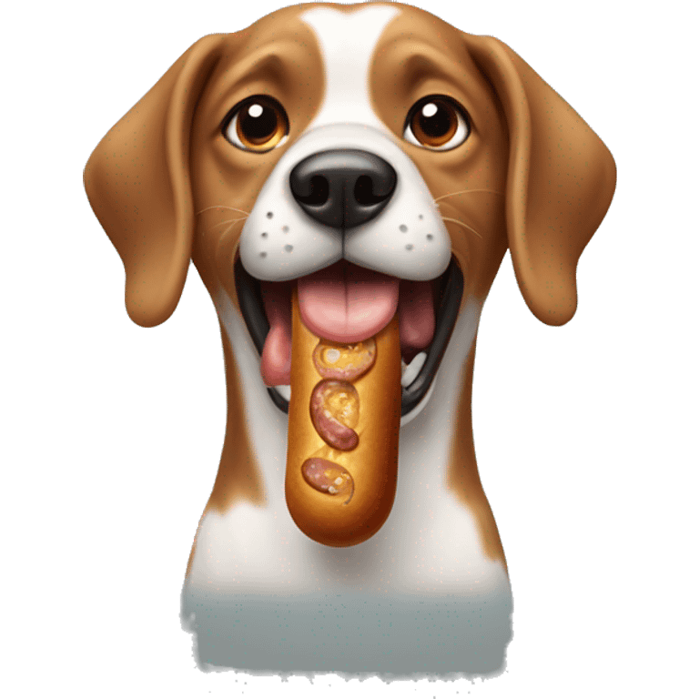 A dog with a sausage in its mouth emoji