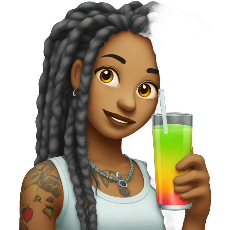 tattooed beauty with dreadlocks fruit juice emoji