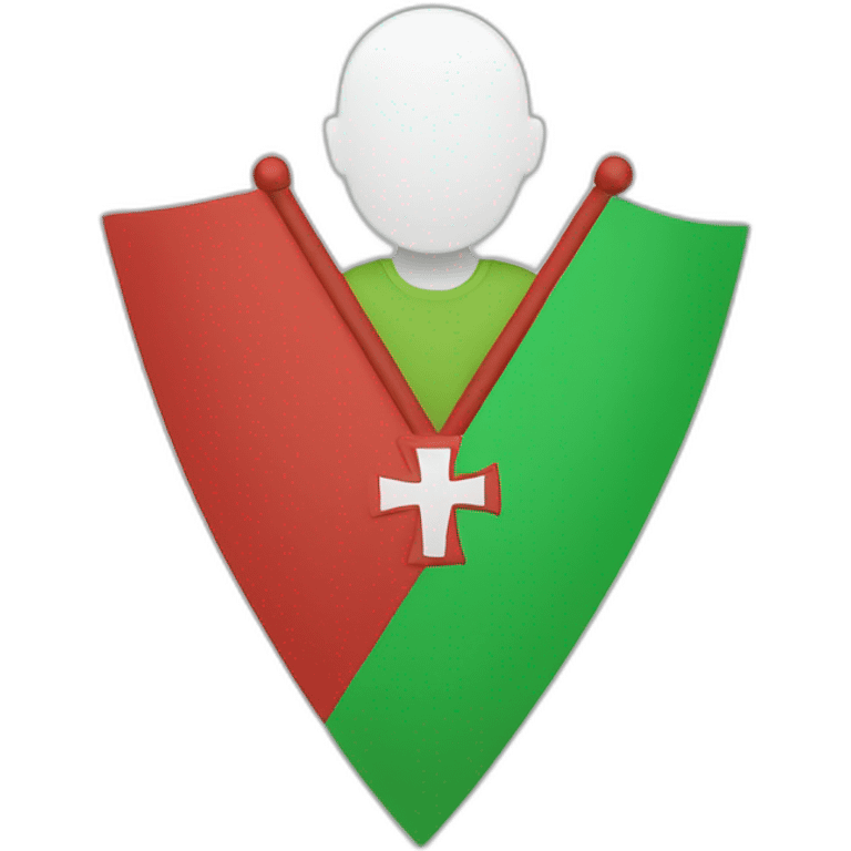 person holding a flag with a red triangle on the left and a green little cross in the middle the background is white. emoji