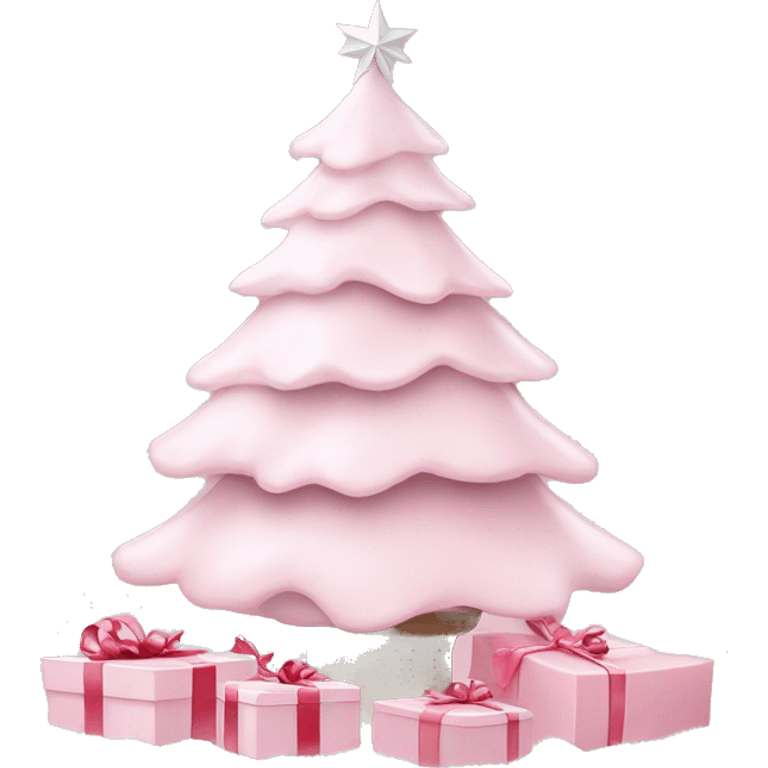 Light pink Christmas gifts under a white Christmas tree  emoji