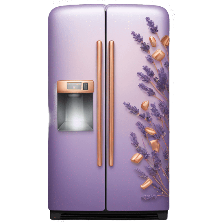 Realistic lavender and copper fridge decorated in rose gold and purple flower pattern. emoji