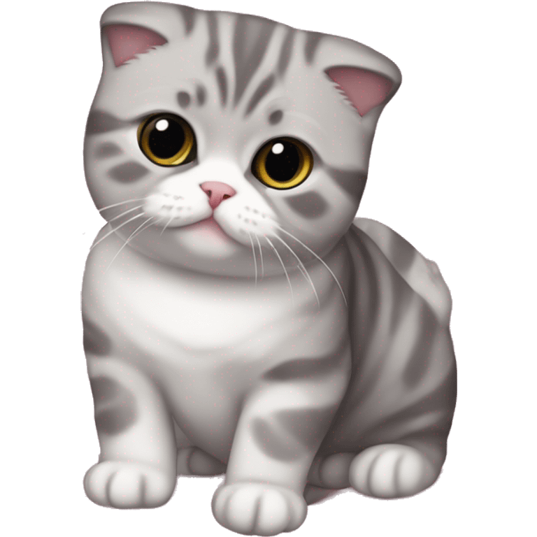 Scottish fold cat white and gray color on pink plaid emoji