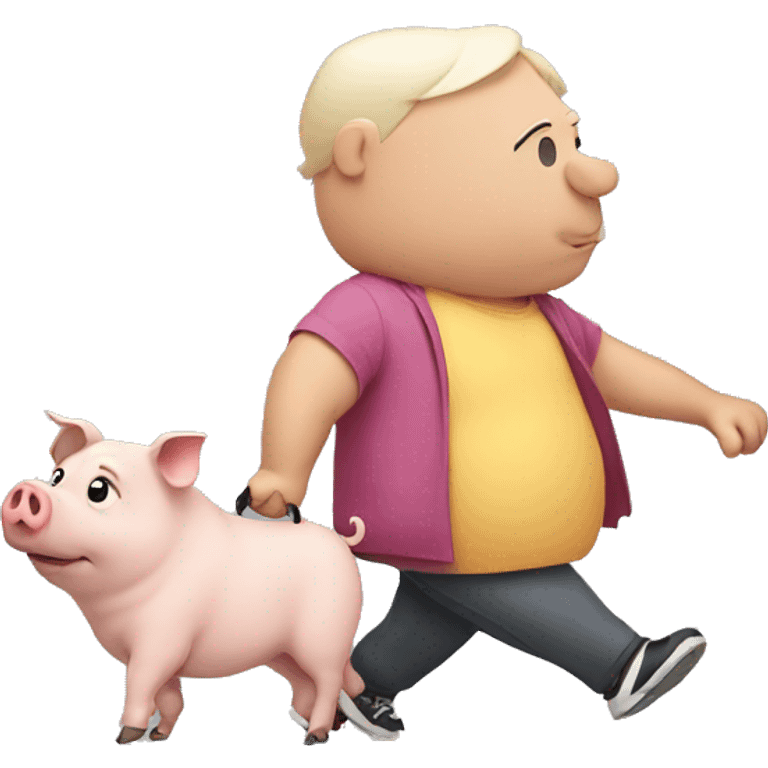 walking fat pig with dog  emoji