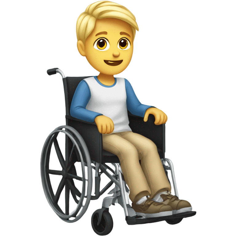 Blonde boy in wheelchair with feet wrapped in casts emoji