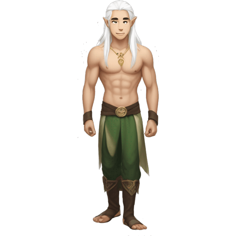 Asian masculine full body shirtless abs long white hair elf  emoji