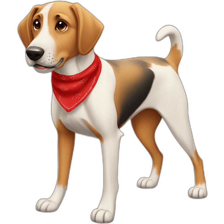 75% Coonhound 25% German Shepherd mix dog wearing small plain red bandana side view full body left facing emoji