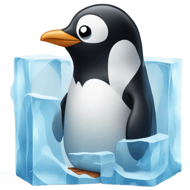 A chilly penguin stuck in an ice block emoji