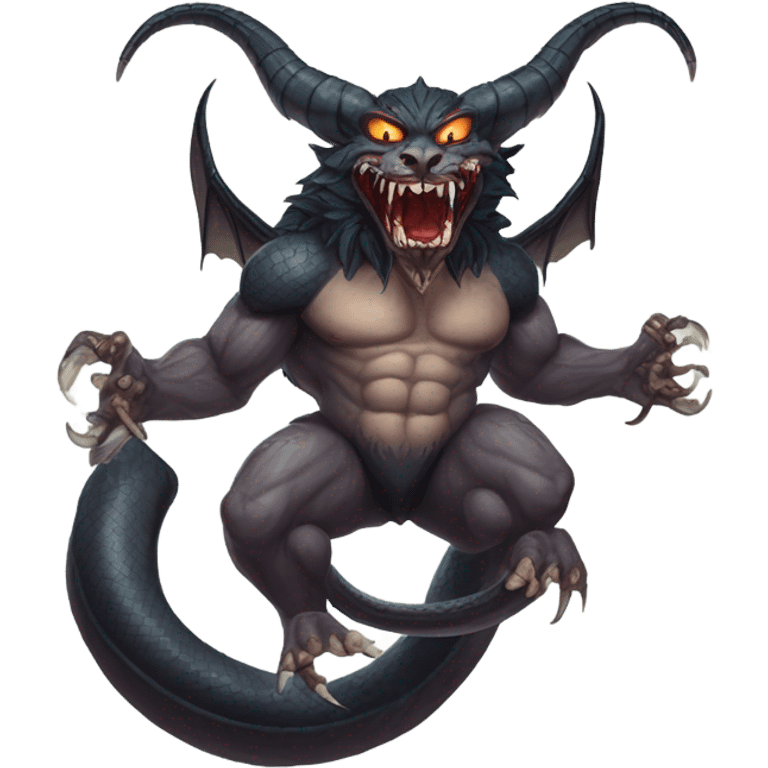 garuda snake demon who resembles a baphomet cat creature with fangs emoji