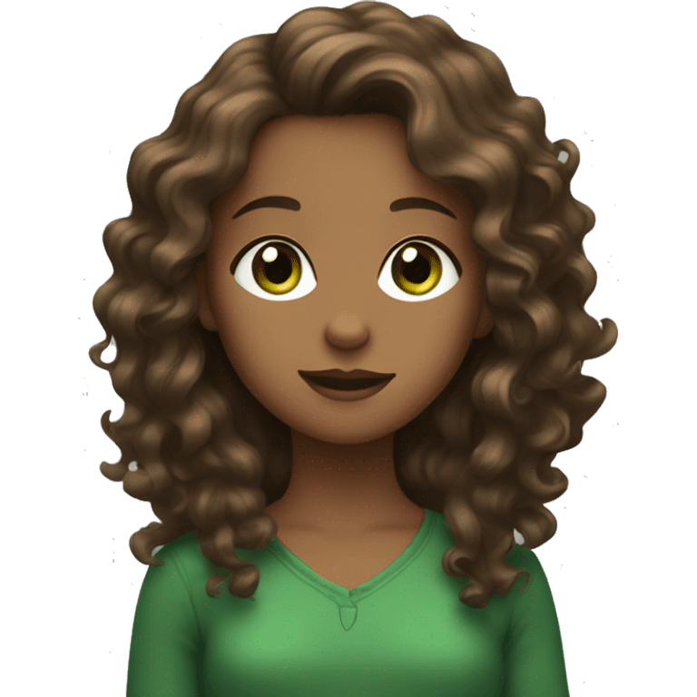 A girl with green eyes and brown and wavy hair emoji