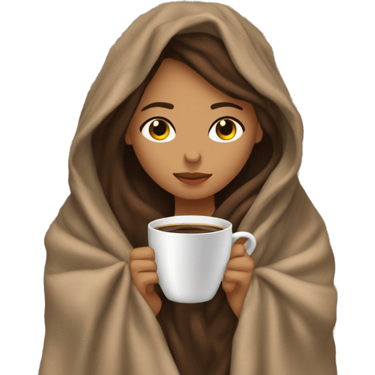 girl inside a blanket sipping coffee eyes closed brown hair with tanned skin and long lashes  emoji