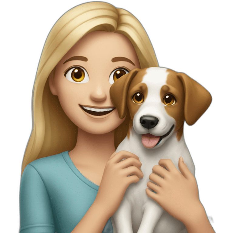 happy girl holding realistic dog emoji