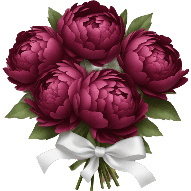 Big bouquet of burgundy peonies with a white satin ribbon emoji