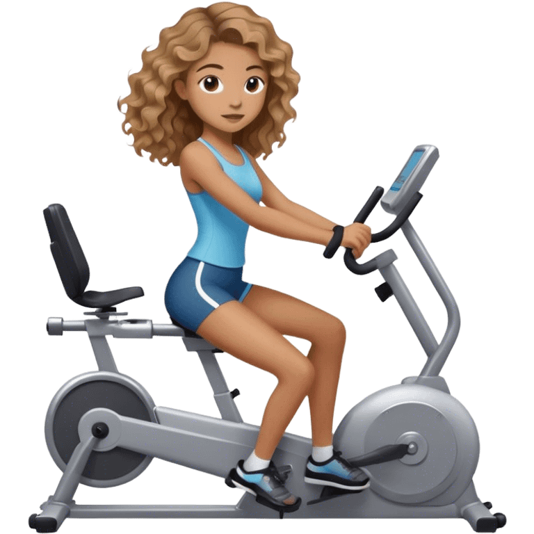 pretty teen Girl with brown and blond wavy hair on an ergometer emoji