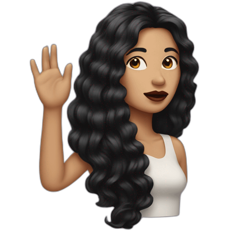 woman long black hairs lips stick on her hand emoji