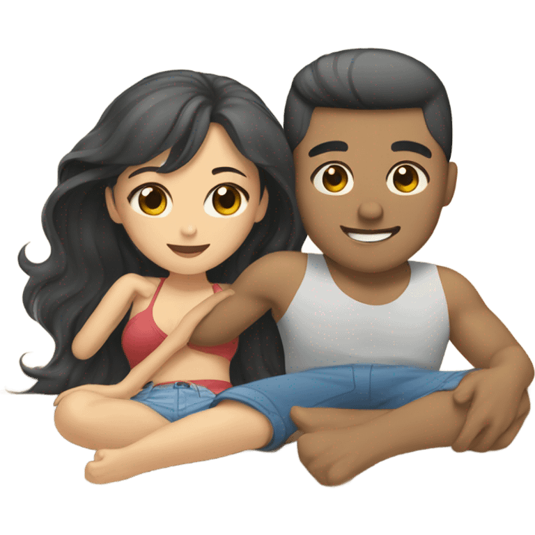 asian girl laying on the beach with american boyfriend emoji