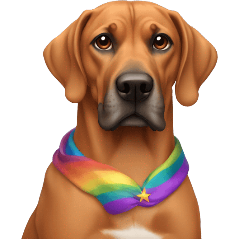 white man with long rainbow colored hair and twisted mustache next to a brown rhodesian ridgeback emoji