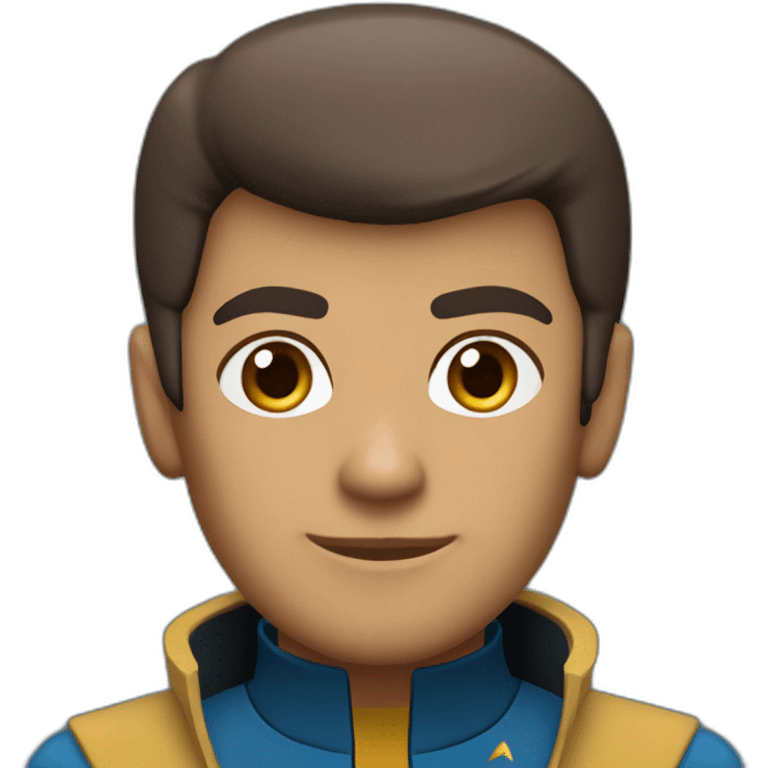 Sri Lankan Spock from Star Trek, chocolate brown skin, short spiky hair, pointy ears, blue jacket emoji