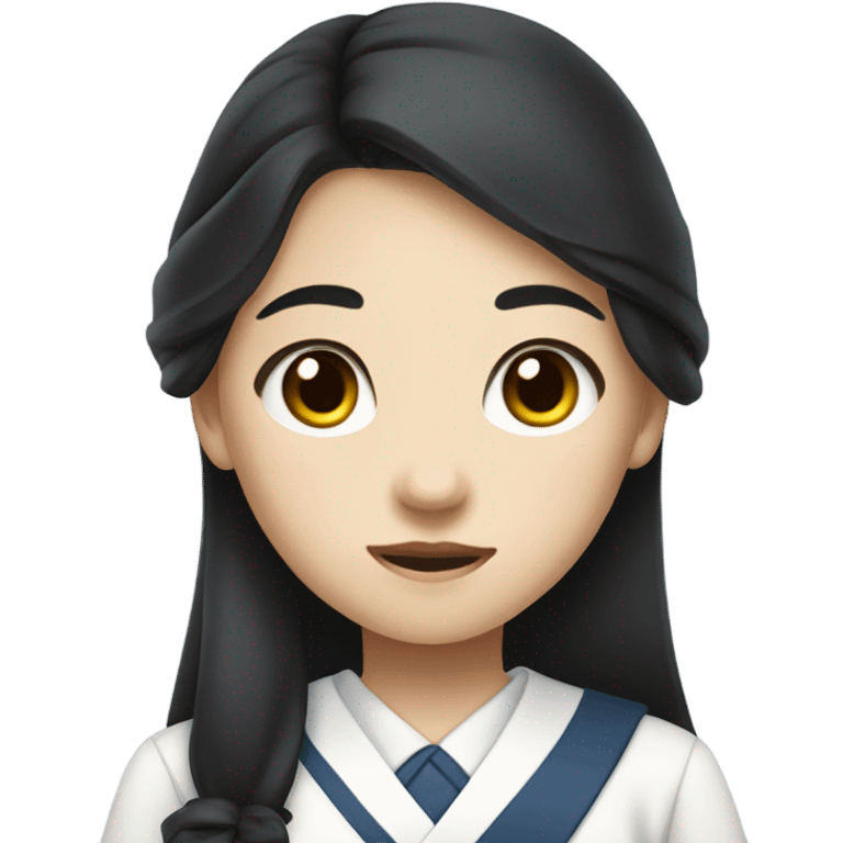 korean girl with slit-eyed, long black hair, summer uniform  emoji