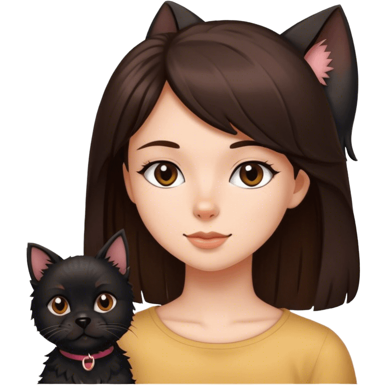 Brunette girl, Black cat and a Yorkshire terrier dog emoji