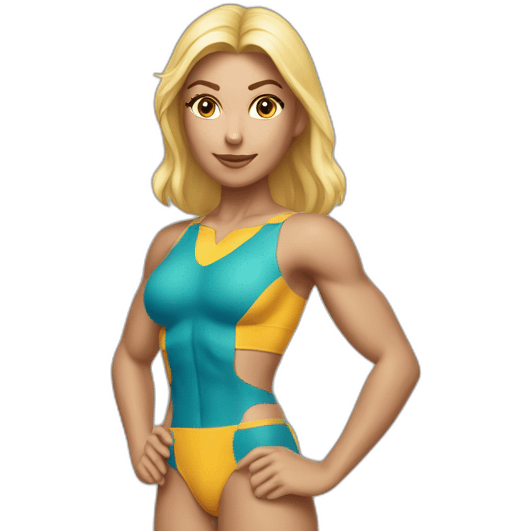 Slim-fit Caucasian woman bikini superhero pose (beach body) emoji