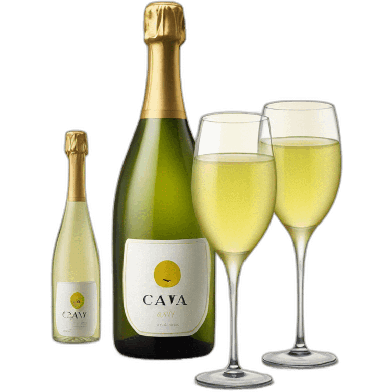 cava logo bottle and two same glasses of white wine emoji