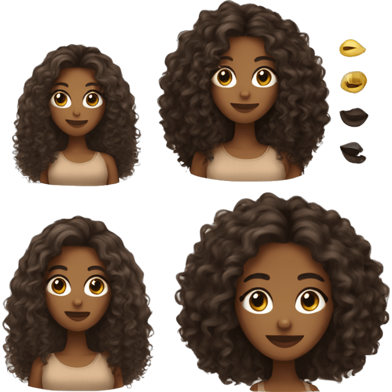 A black woman wearing false lashes and a nude brown top and she has long curly hair emoji