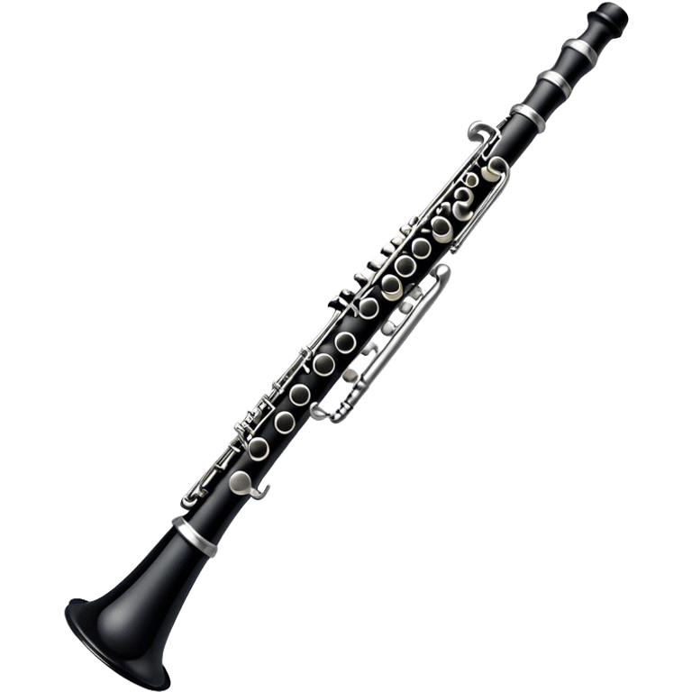 Cinematic Realistic Clarinet, deep black body with gleaming silver keys, rich warm lighting catching every intricate detail, slightly worn mouthpiece adding authenticity, glowing with a timeless and sophisticated presence. emoji