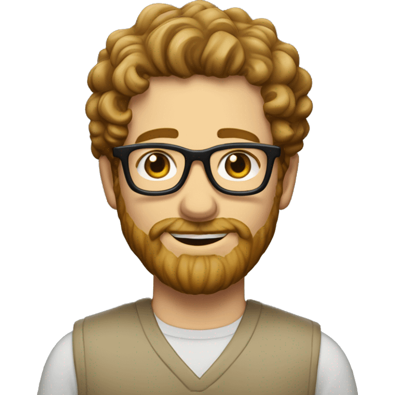 White male salt and peper beard short hair an curly light brown haircut with clear round plasic glasses emoji