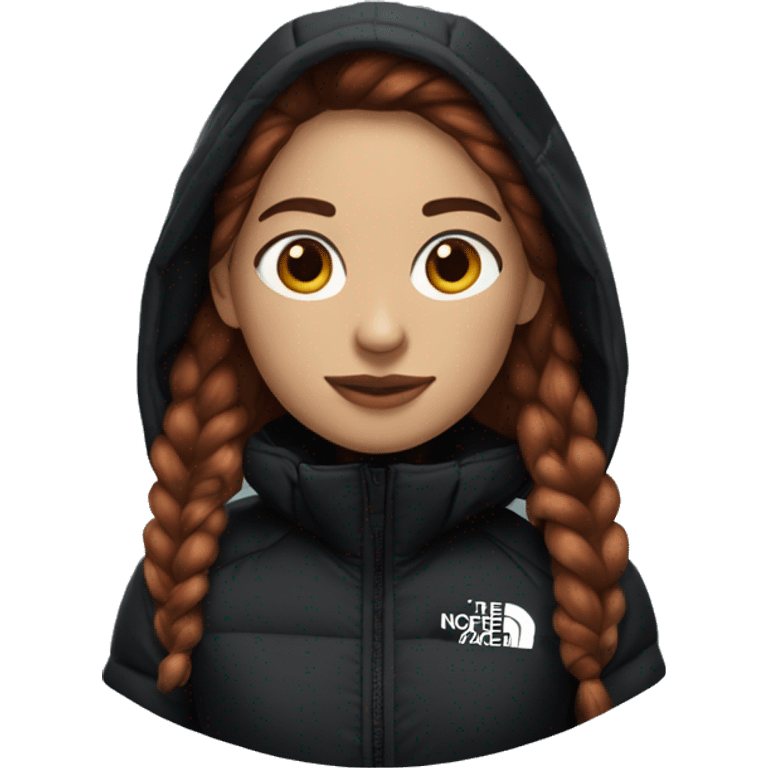 White burgundy haired Girl wearing black northface parka emoji