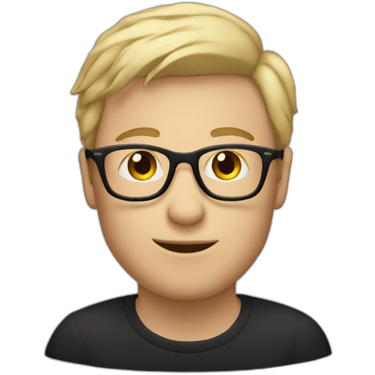 Blonde man in black jumper with clear glasses holding a white coffee cup emoji