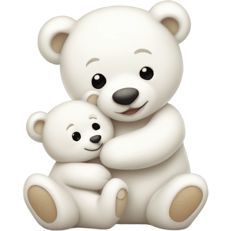 Happy white momma teddy bear hugging a happy white baby bear emoji