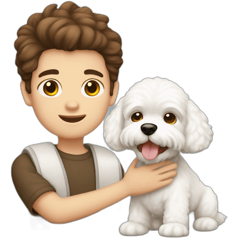 a brown hair boy with a bichon maltes emoji