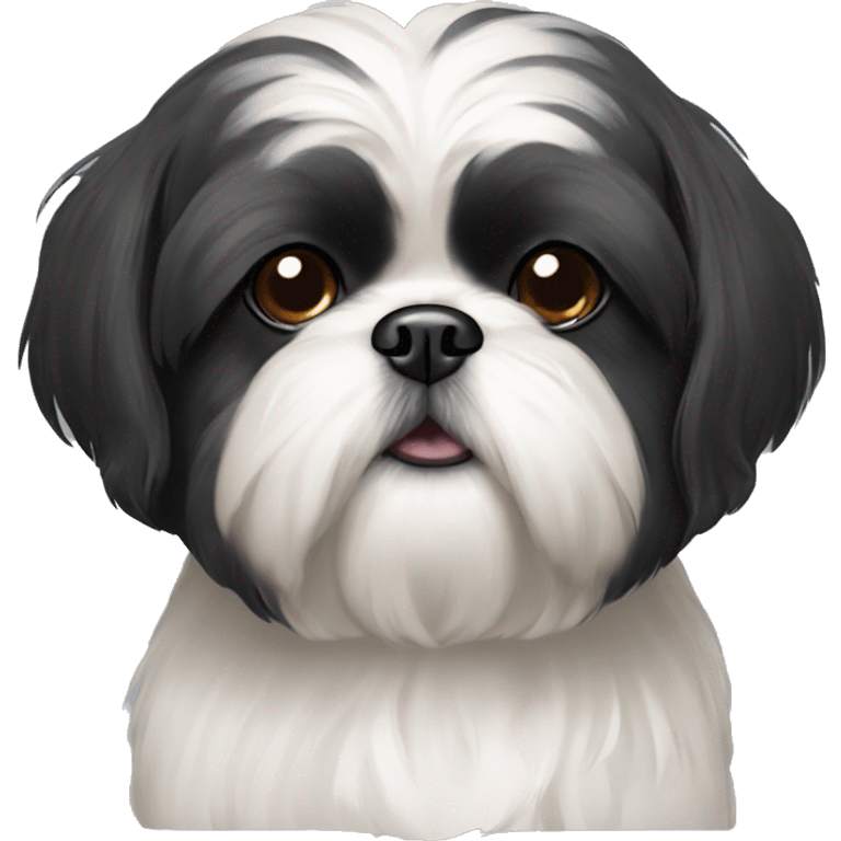 Black shih tzu with darker face and a little bit white at the mouth emoji