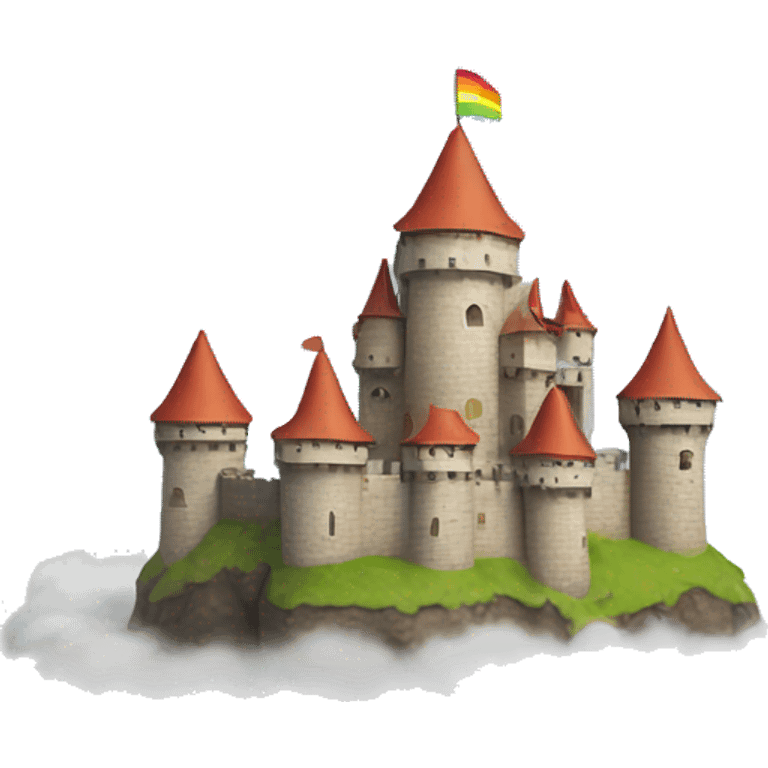 Cute little castle with a rainbow flag  on top of a floating cloud emoji