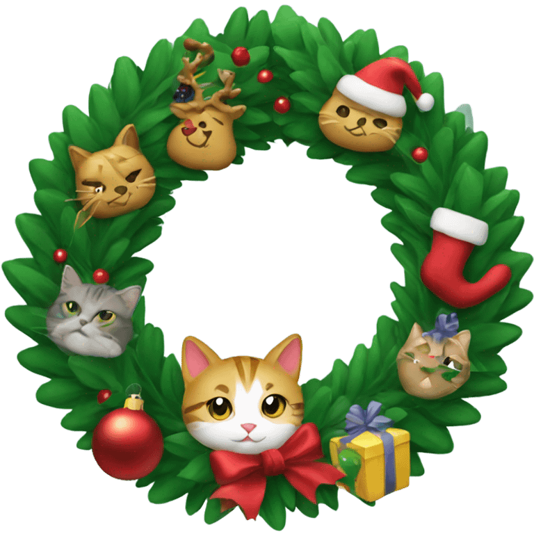 Christmas wreath with cat decorations  emoji