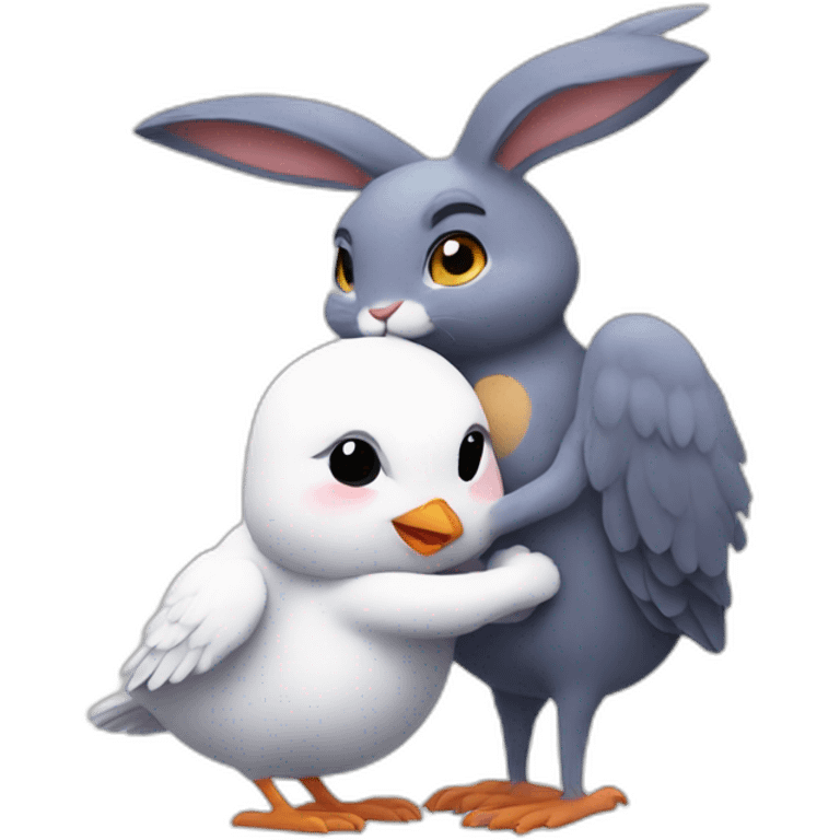 Hug of a Rabbit and bird emoji