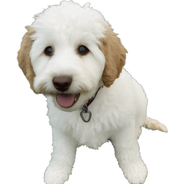 White and brown Mini golden doodle emoji