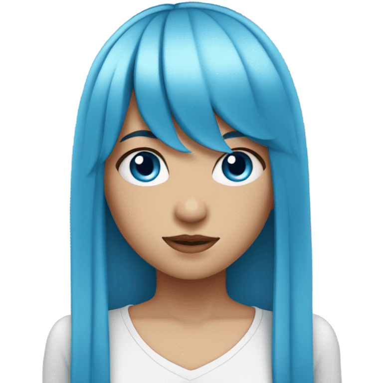 teenage girl with blue eyes and long blue hair with bangs emoji