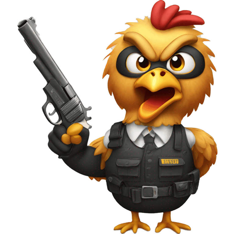 front facing angry chicken with a gun emoji