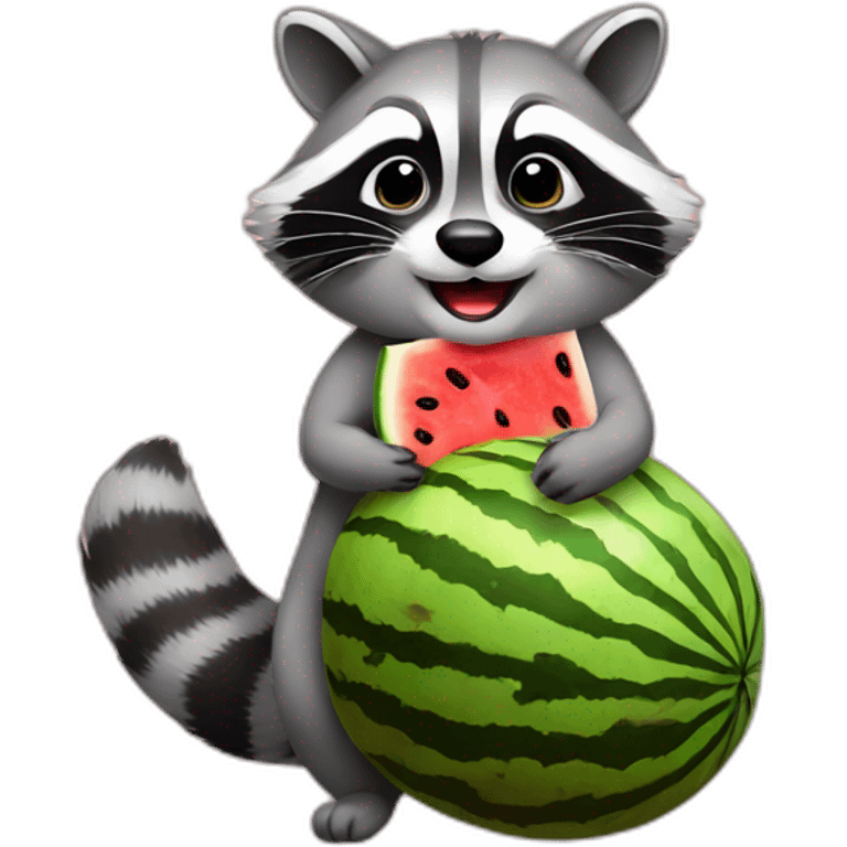 raccoon with a watermelon emoji