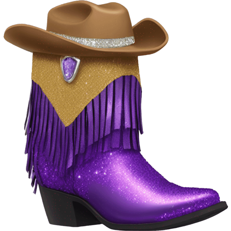 Realistic royal purple fashion cowgirl boots with sparkly shiny glitter fringe on them. emoji