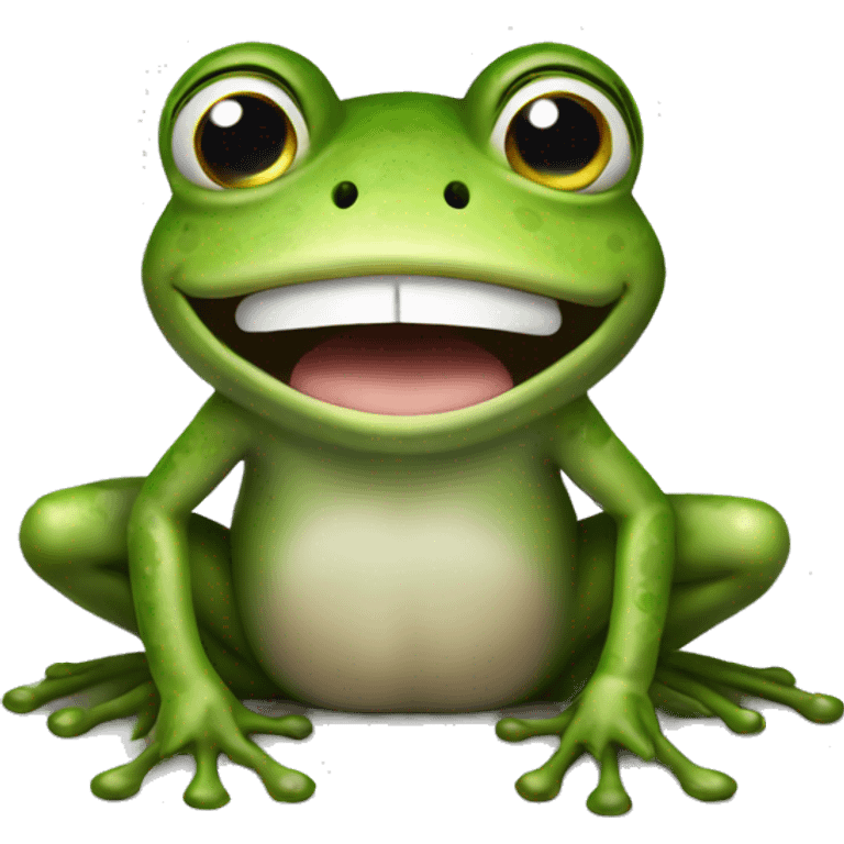 FROG, cut  smile with open mouth, front facing, sitting, small emoji