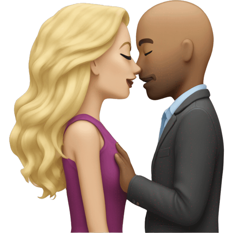 Blonde woman kissing bald man emoji