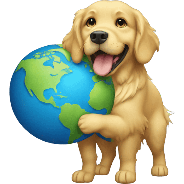 A golden retriever dog carrying an globe of the earth in his back like the god, Atlas emoji