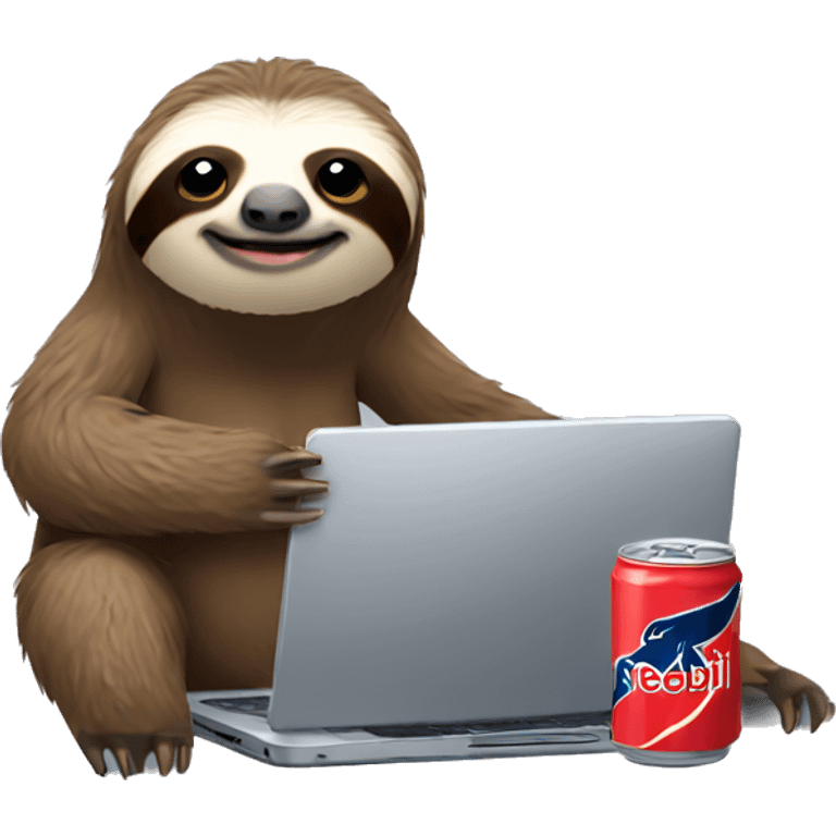 sloth with RedBull can and laptop emoji