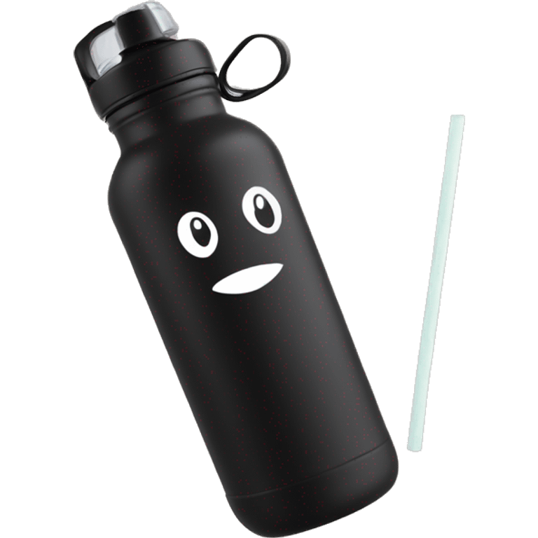 Black coloured reusable water bottle with handle and straw emoji