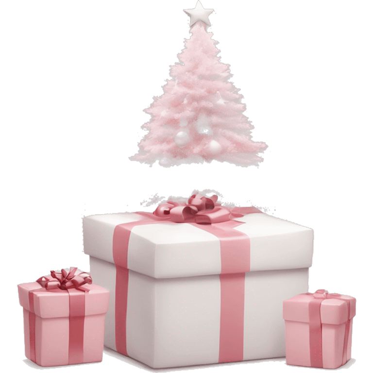 Light pink Christmas gifts under a white Christmas tree  emoji