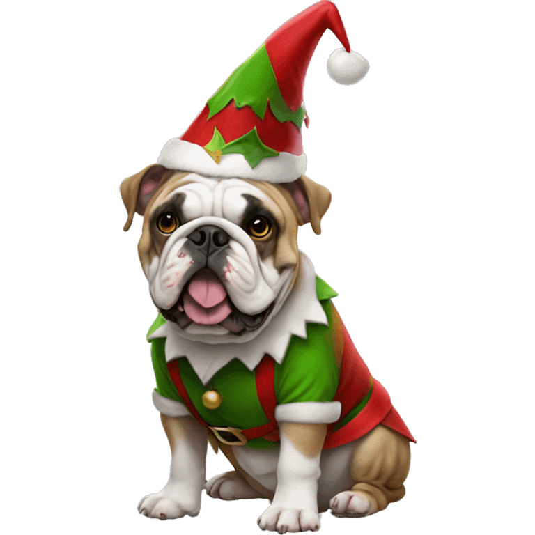 English bulldog dressed as elf emoji